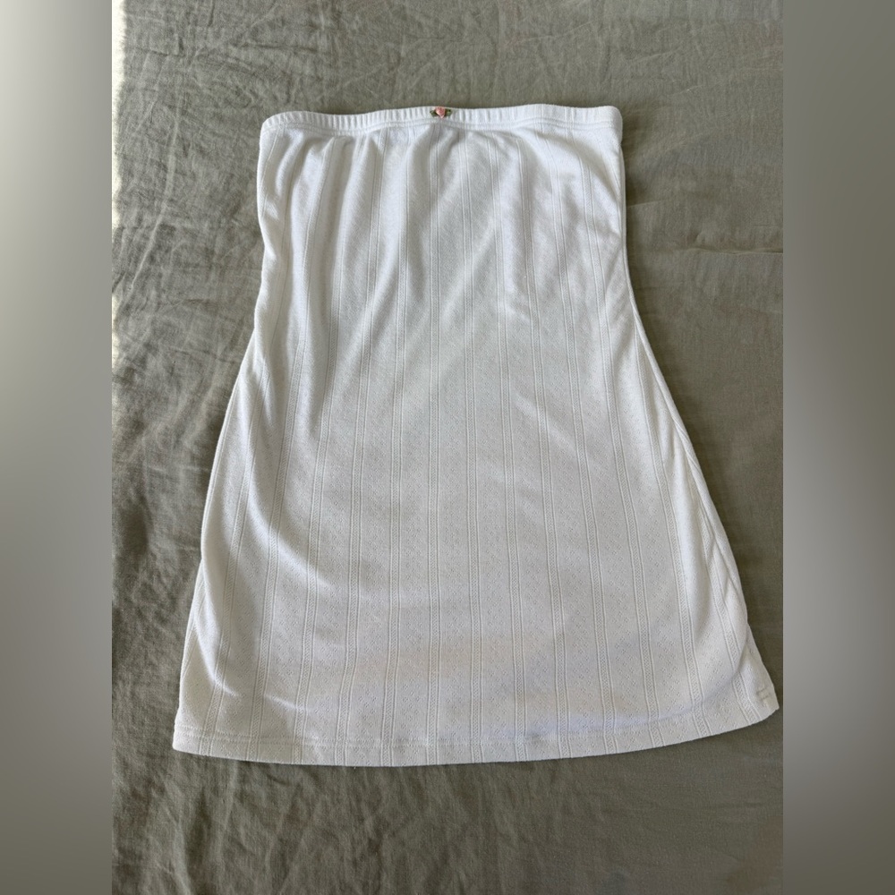 White Strapless Dress - pointelle/terry